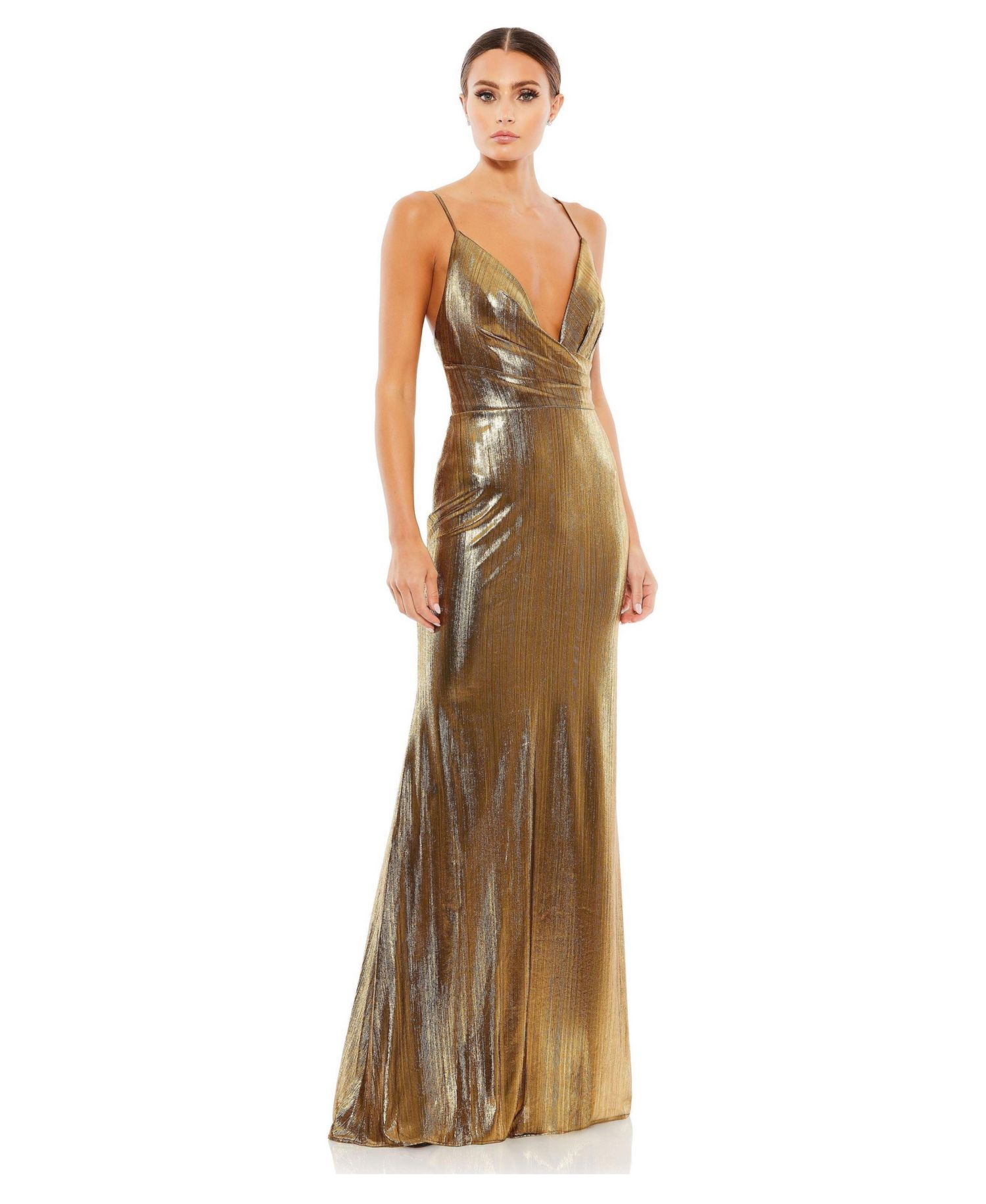 Women's Ieena Metallic Faux Wrap Spaghetti Strap Gown