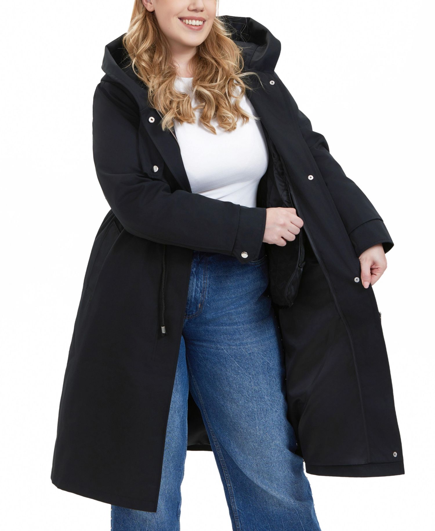 Plus Size Water-Resistant Hooded Parka Coat