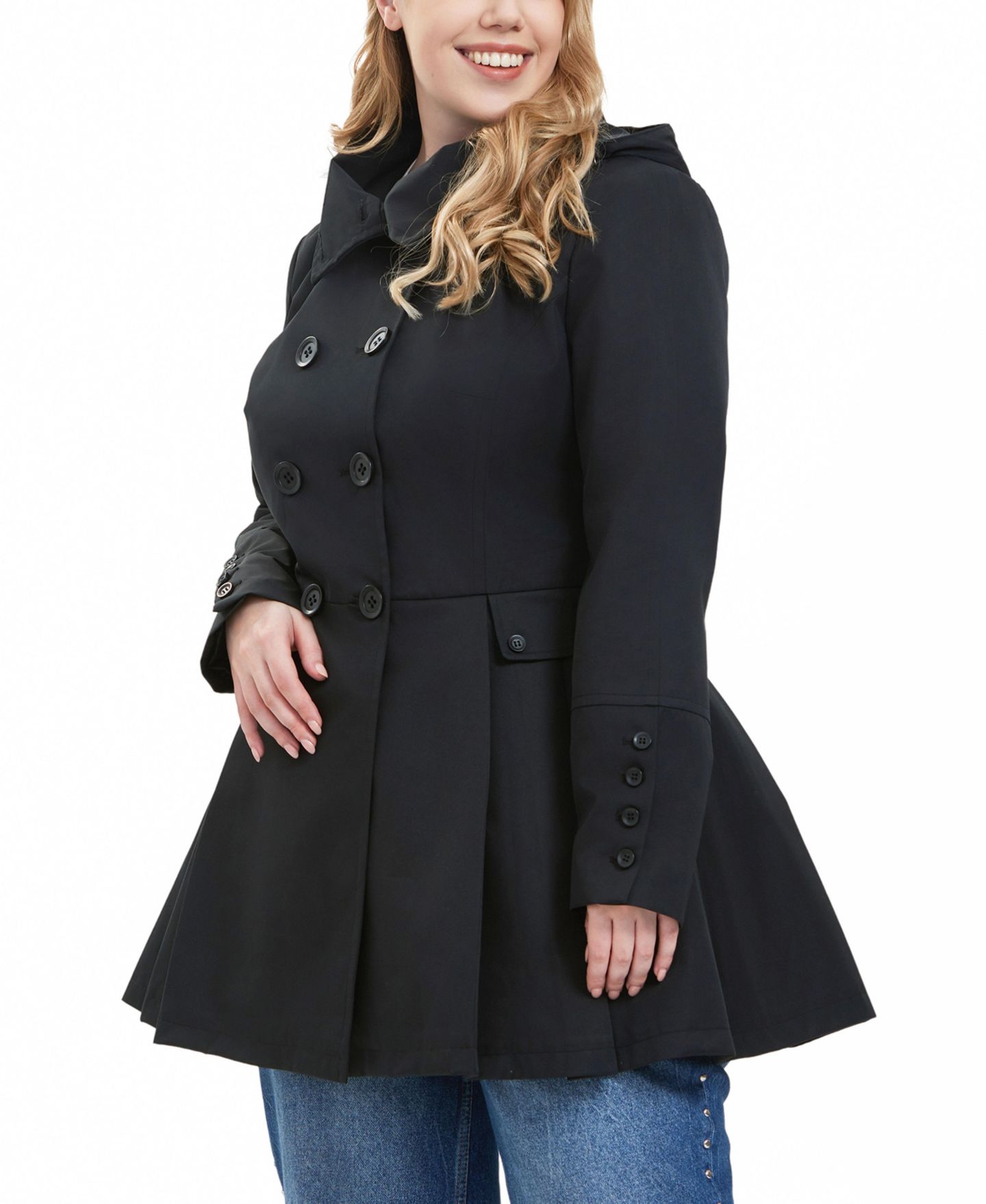 Женское пальто BGSD Plus Size Hooded Fit & Flare Trench, цвет: Чёрный — фото 2