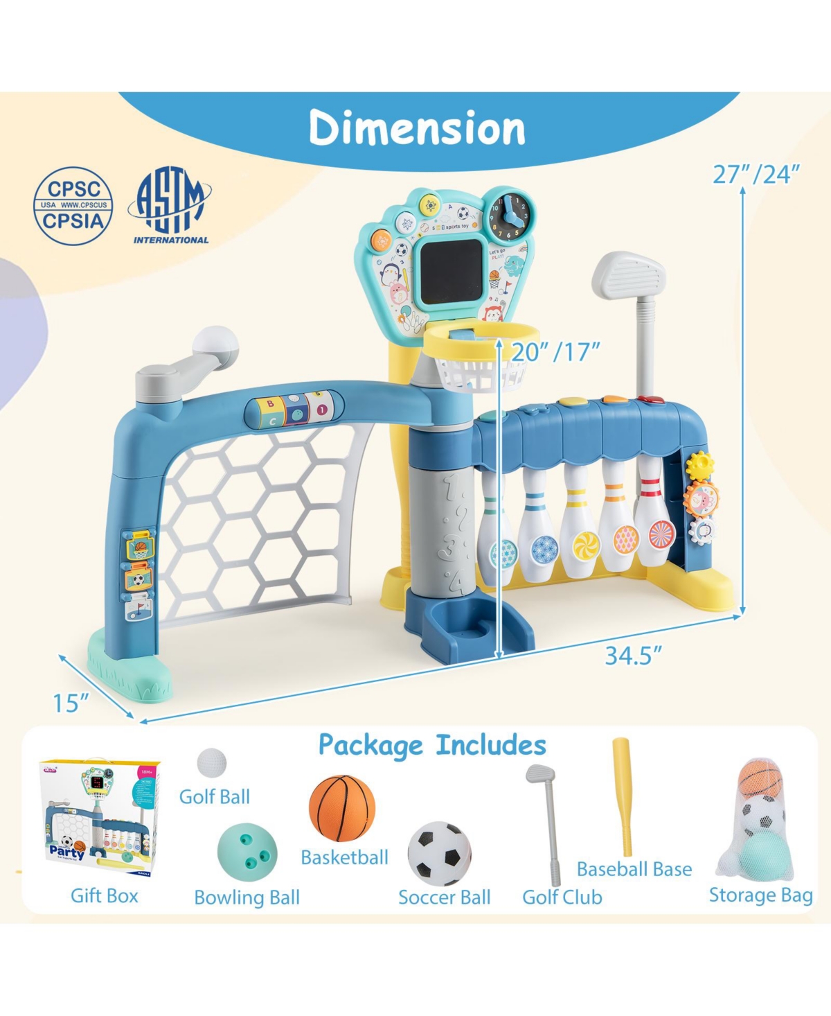 Sugift / 5-in-1 design, adjustable basketball hoop, suitable for 18+ months boys and girls / Toddler Sports Toy