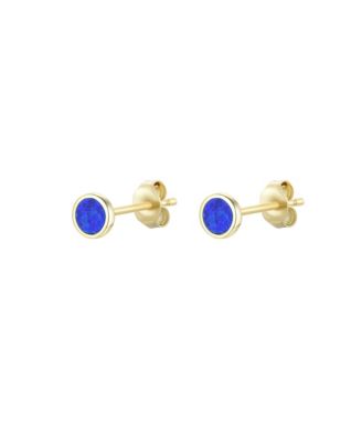 Round Stud Earrings With Lab-Grown Opal in Plated Sterling