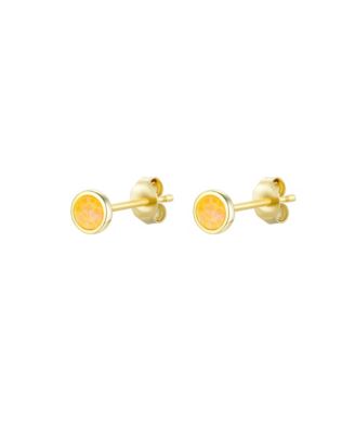 Round Stud Earrings With Lab-Grown Opal in Plated Sterling