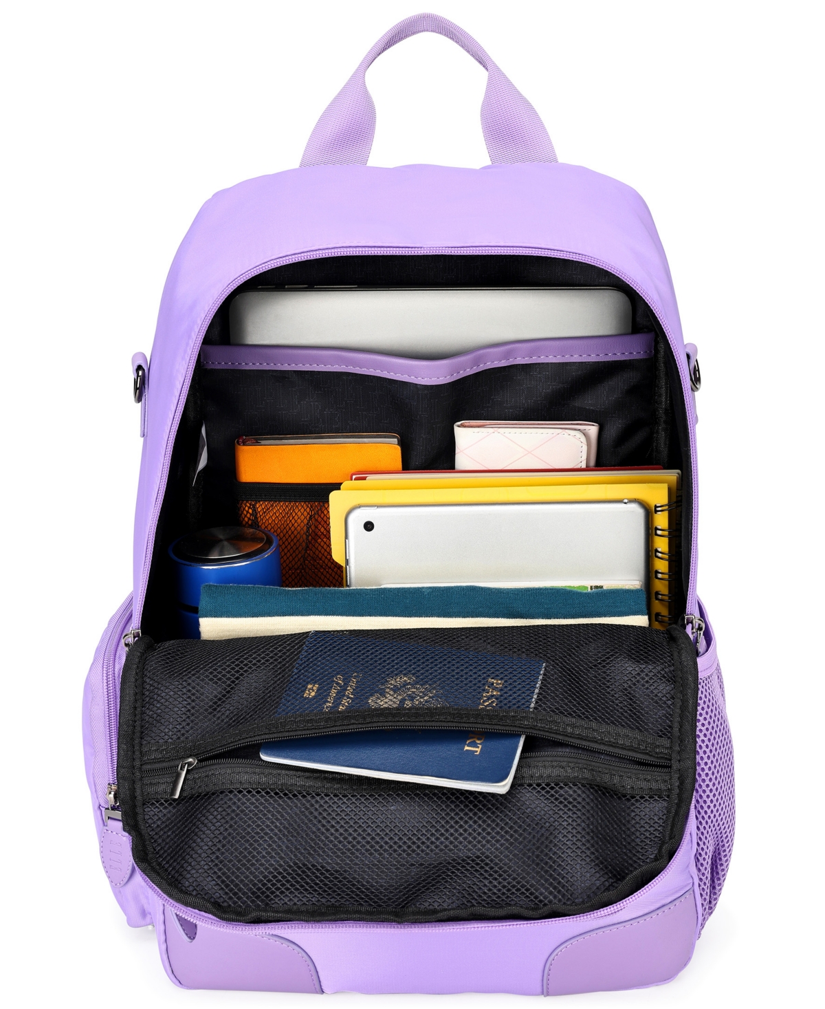 Elle Voyage 17.5" Twill And Faux Leather Backpack In Purple