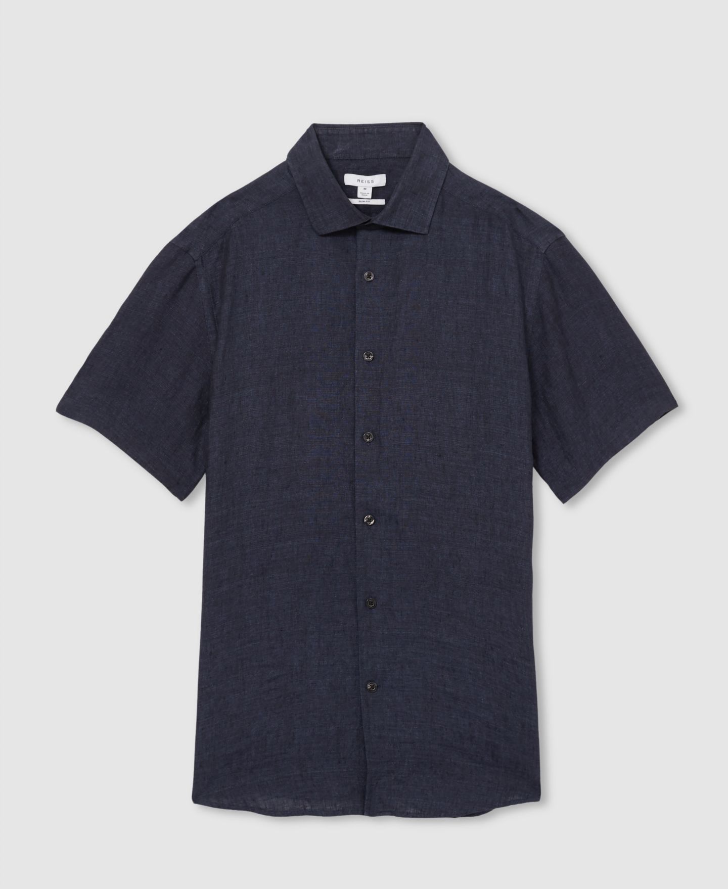 Мужская рубашка REISS Holiday Linen Short Sleeve, цвет: Тёмно-синий — фото 2