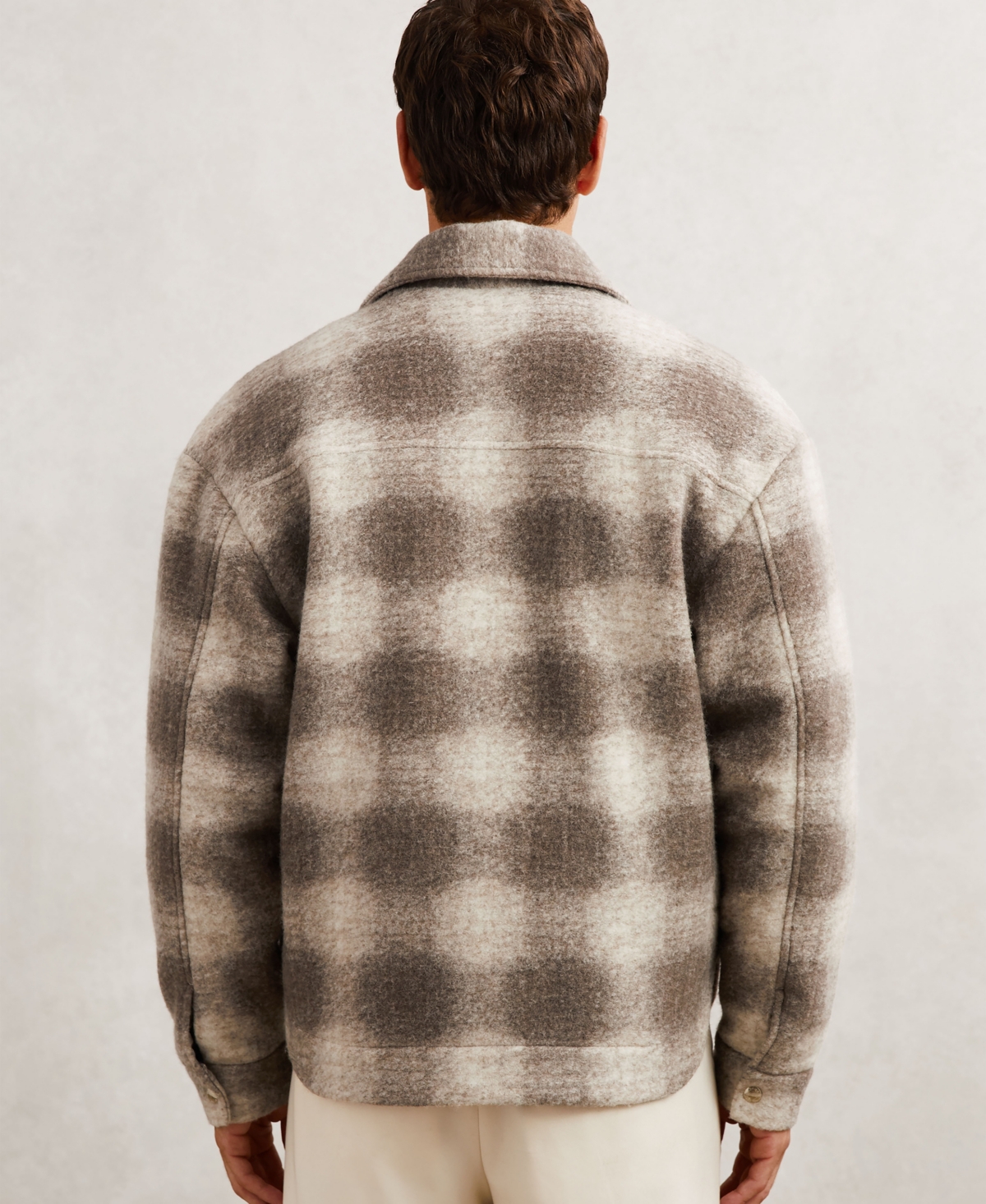 Reiss Men's Brushed Check Zip-Through Wool Overshirt