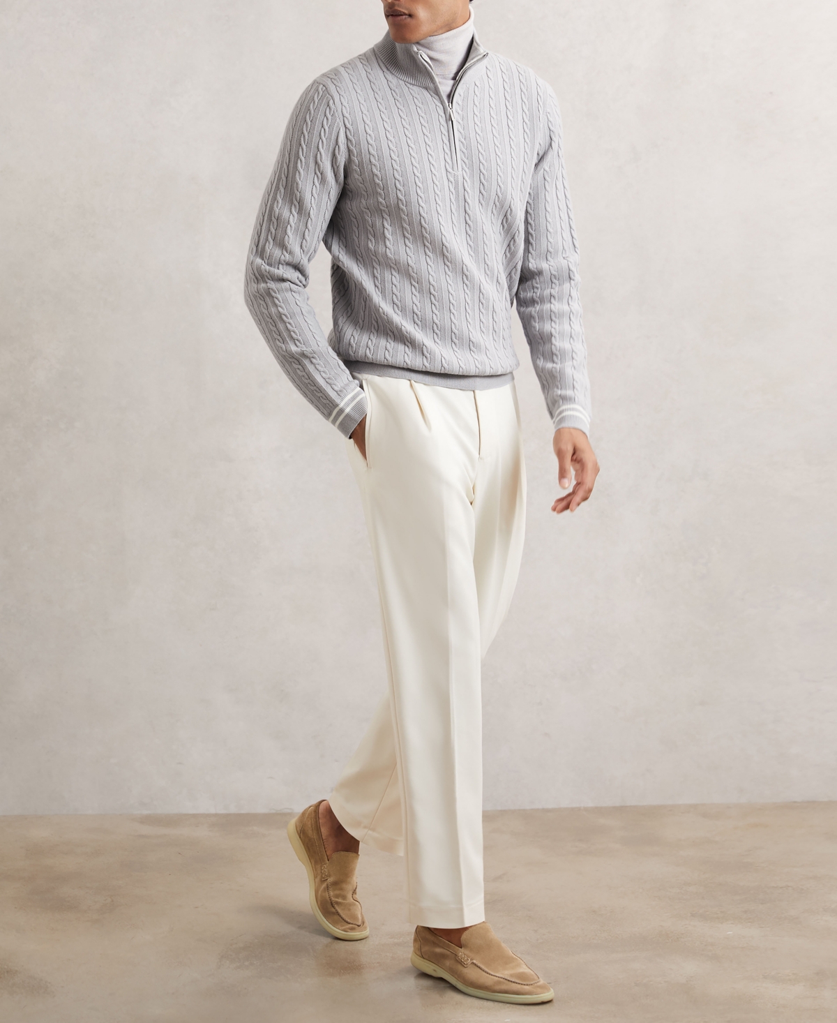 Reiss Mens Tuscano Half-zip Cable-knit Jumper Airforce Blue In Gray