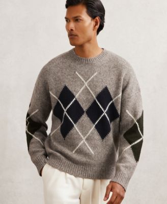Men's Wool-Blend Crew-Neck Argyle Sweater