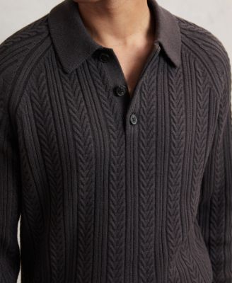 Men's Half-Button Cable-Knit Wool Shirt