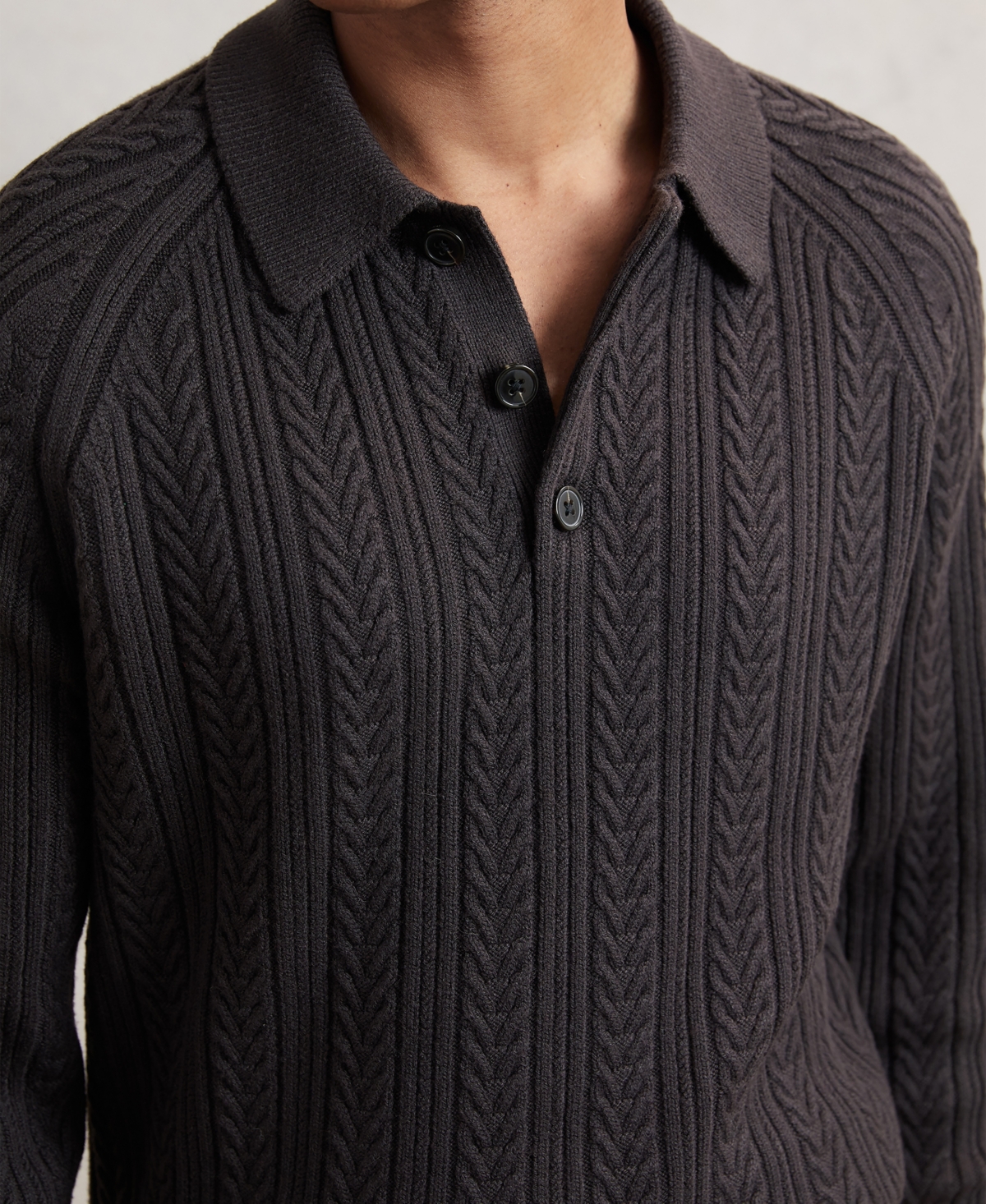 Reiss Men's Half-Button Cable-Knit Wool Shirt