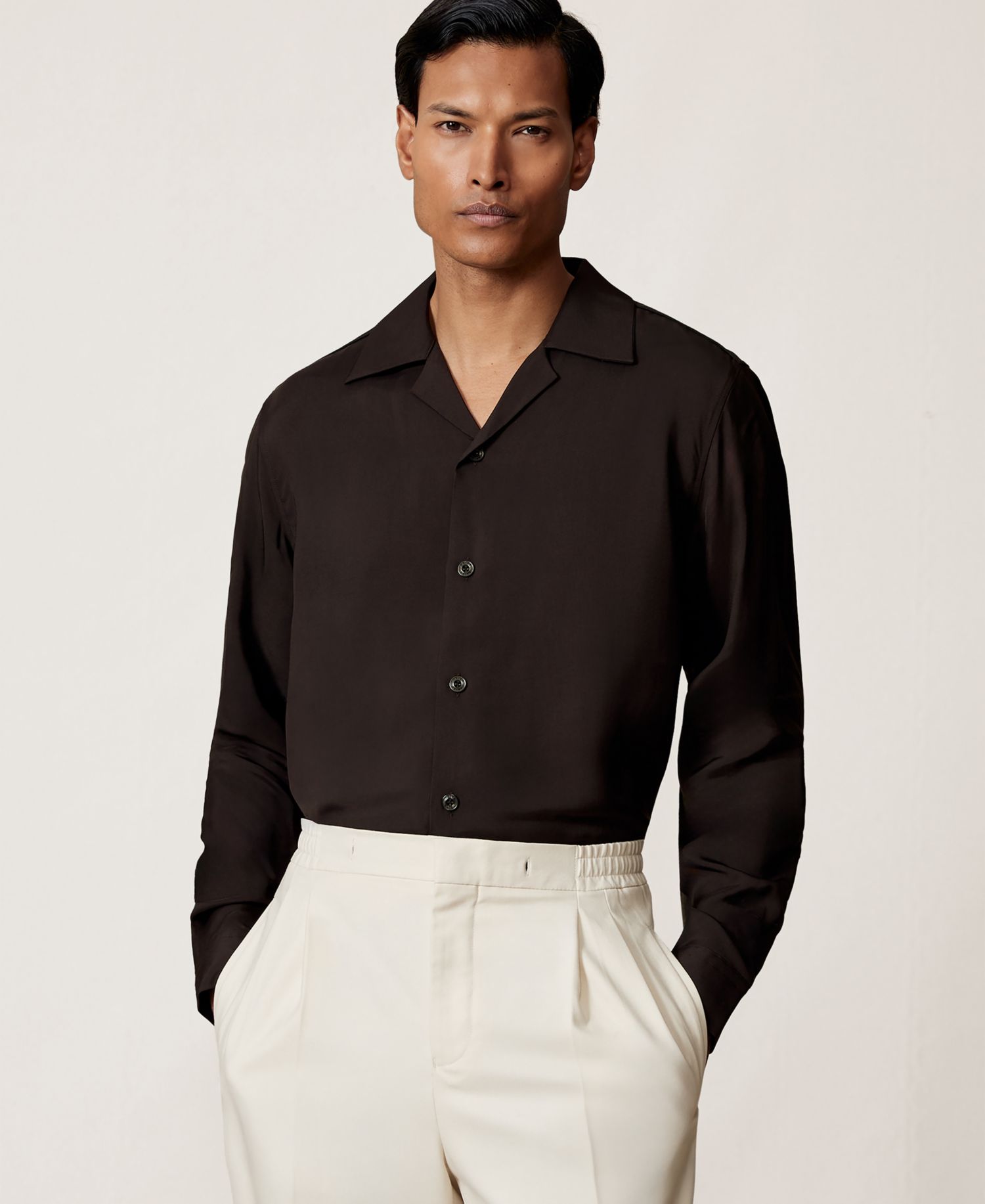 Men's Space Twill Piped Cuban-Collar Shirt