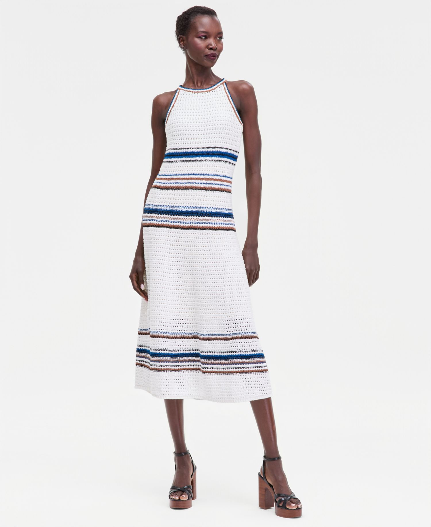 Women's Sleeveless Crochet Stripe Sweater Dress