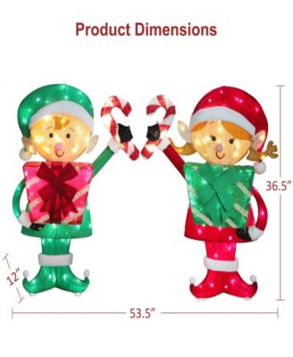 Elf Couple with Gift Boxes and Candy Cane, Set of 2