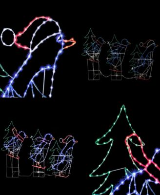 Skiing Penguins with Tree Christmas Outdoor D&eacute;cor, Set of 3