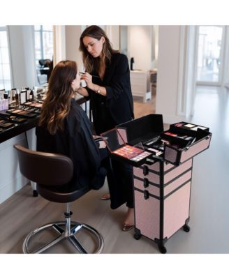 Large Rolling Makeup Case on Wheels 4in1 Cosmetology Art Deco Bloom