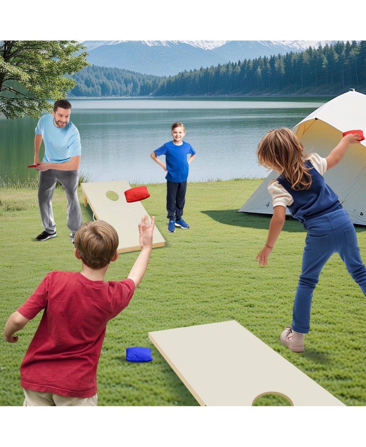 Sugift Solid Wood Cornhole Board Set Portable Corn Hole Game Board Includes 8 Bean Bags-m.