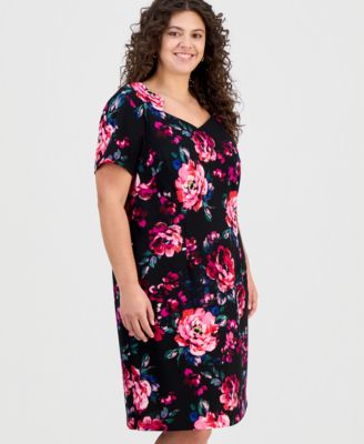 Plus Size Printed Cutout-Neck Scuba Sheath Dress