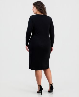 Plus Size Drape-Front Long-Sleeve Sheath Dress