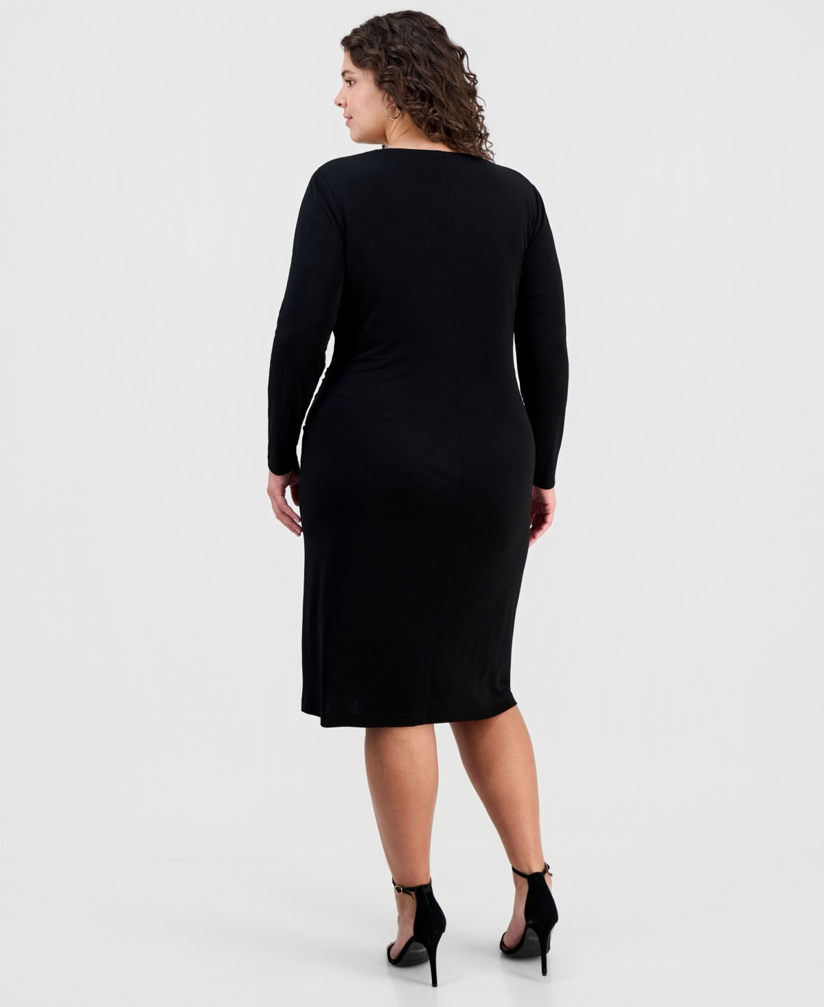 Connected Plus Drape-Front Long-Sleeve Sheath Dress