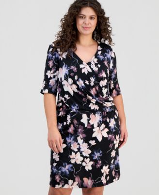 Plus Size Printed Faux-Wrap Sheath Dress