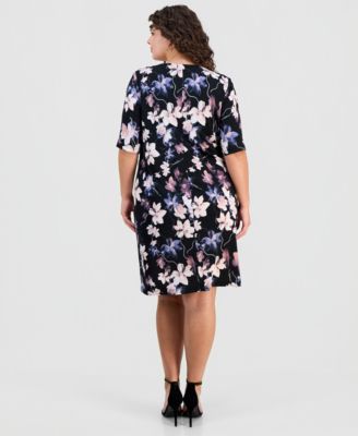 Plus Size Printed Faux-Wrap Sheath Dress