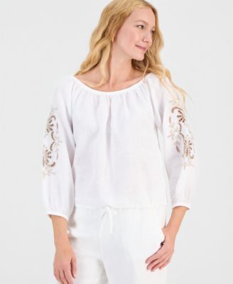 Charter Club - Petite Round Neck Ruched Hem Top