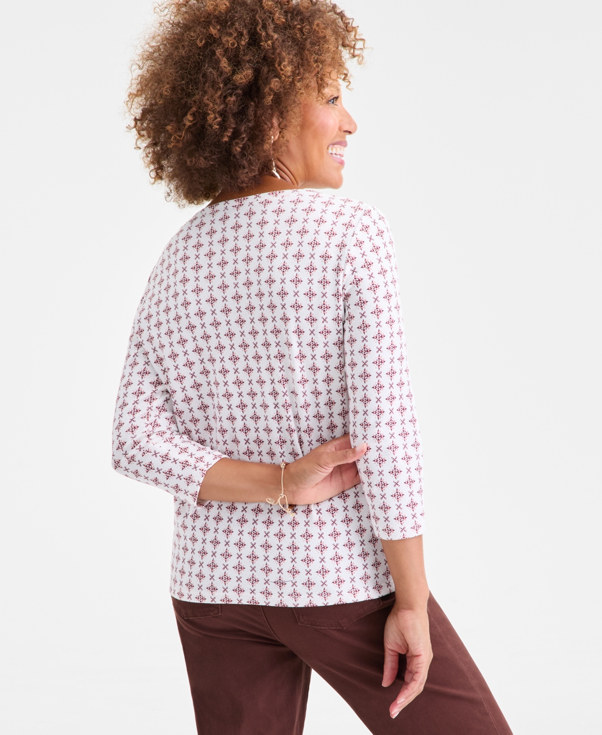 Style & Co Women's Printed 3/4-Sleeve Henley Top, Macy's Exclusive