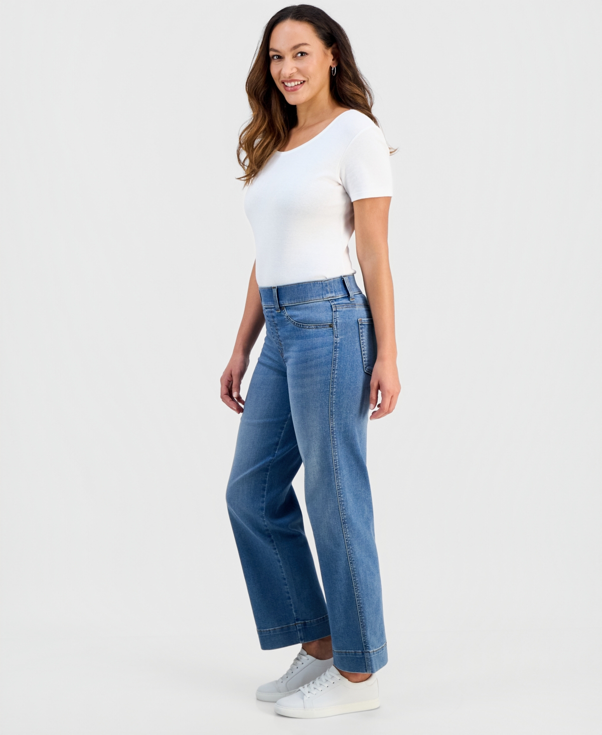 Style & Co Petite Pull-on Shaping High-rise Wide-leg Jeans, Macy's Exclusive In Blue