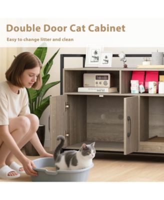 Cat Litter Box Enclosure w/ Storage Compartments Removable Scratching Board