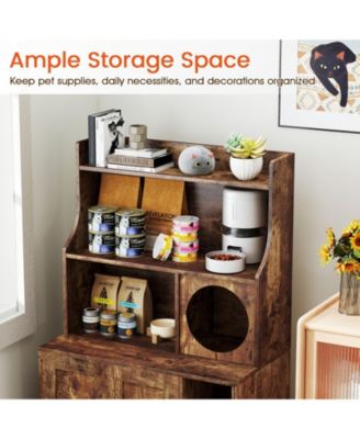 Large Wooden Cat Litter Box Enclosure w/ Storage Shelves Condo End Table