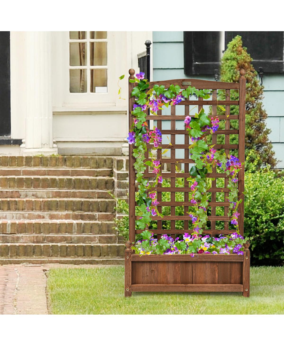 Costway Solid Wood Planter Box with Trellis Weather-Resistant Outdoor