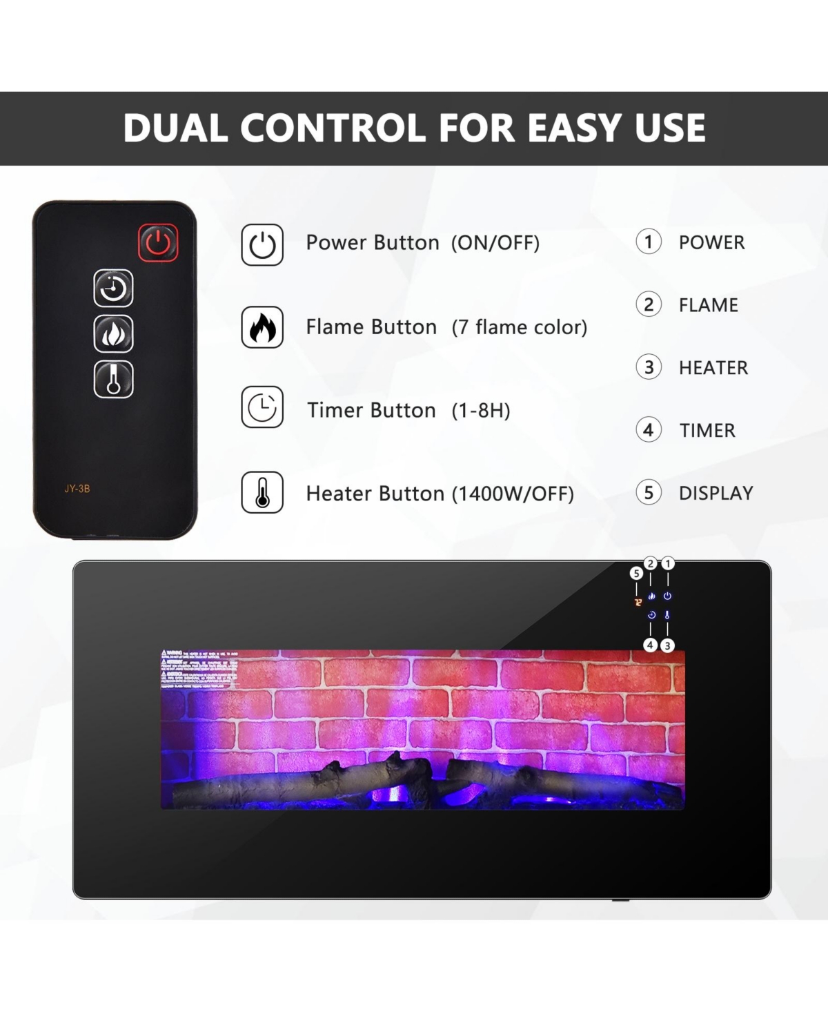 Sugift-36 Inch Electric Wall Mounted Freestanding Fireplace with Remote Control