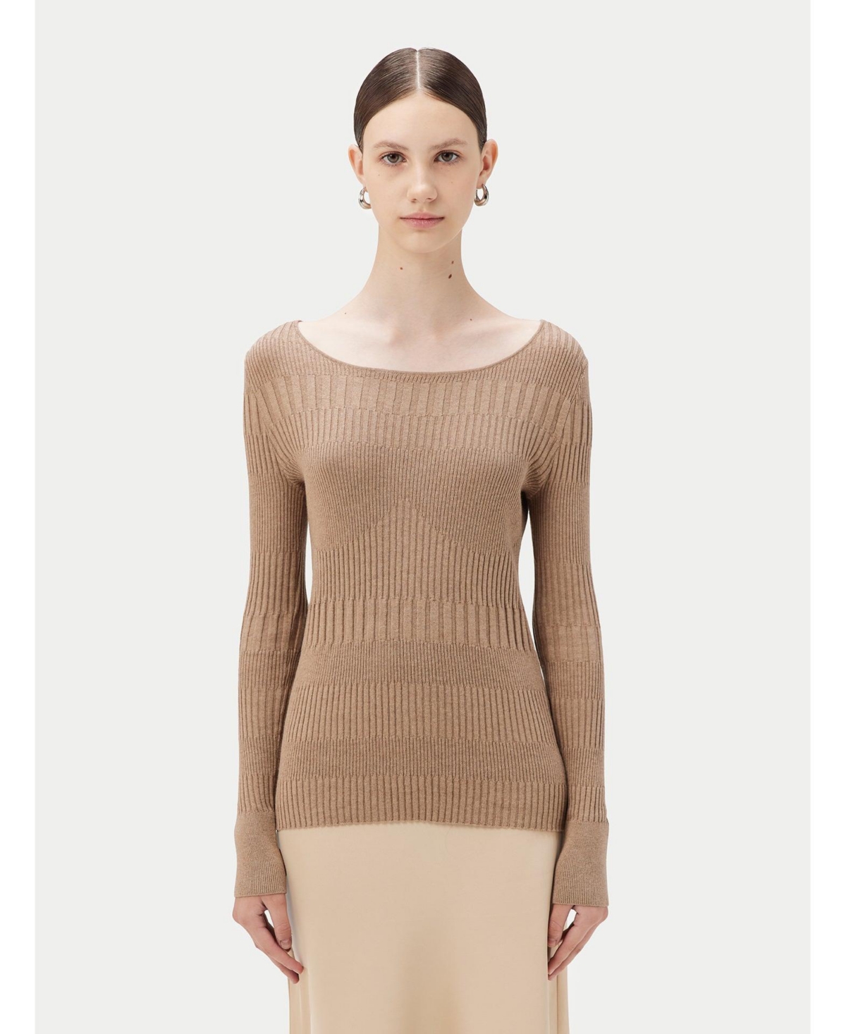Gobi Cashmere Juniors' Ribbed Cotton Silk Cashmere Blend Sweater - Light/Pastel Brown 233