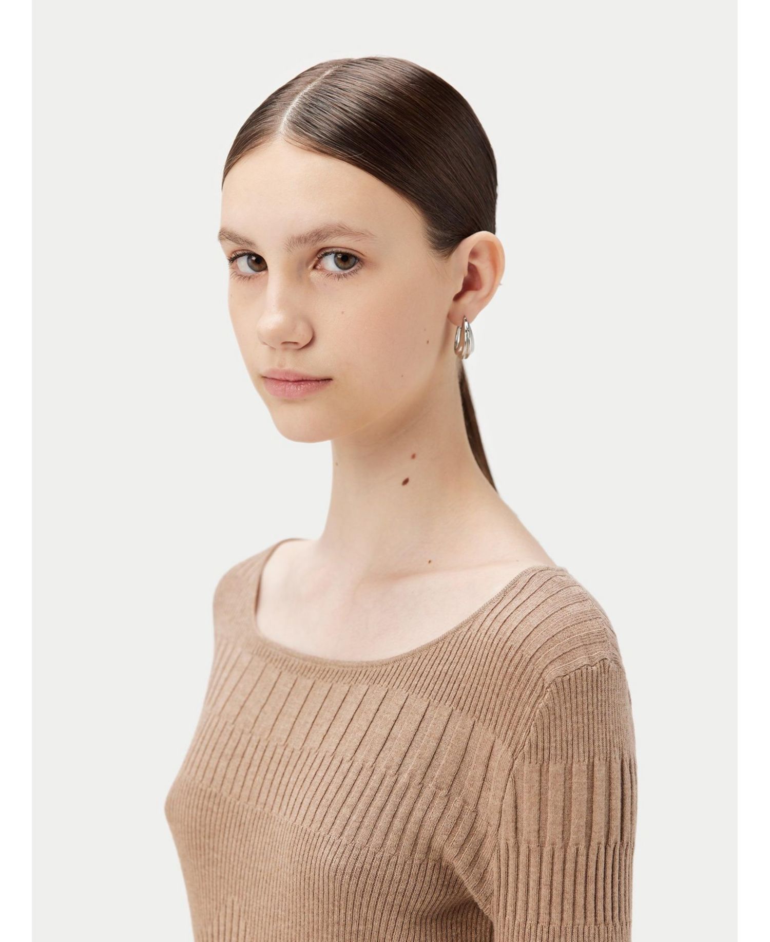 Juniors' Ribbed Cotton Silk Cashmere Blend Sweater