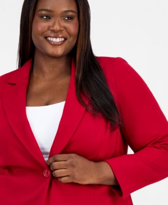 Plus Size Notched Collar One-Button Blazer