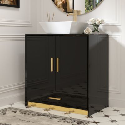 Bathroom Vanity with Marble Top, Bathroom Cabinet with 2 Doors & Drawer