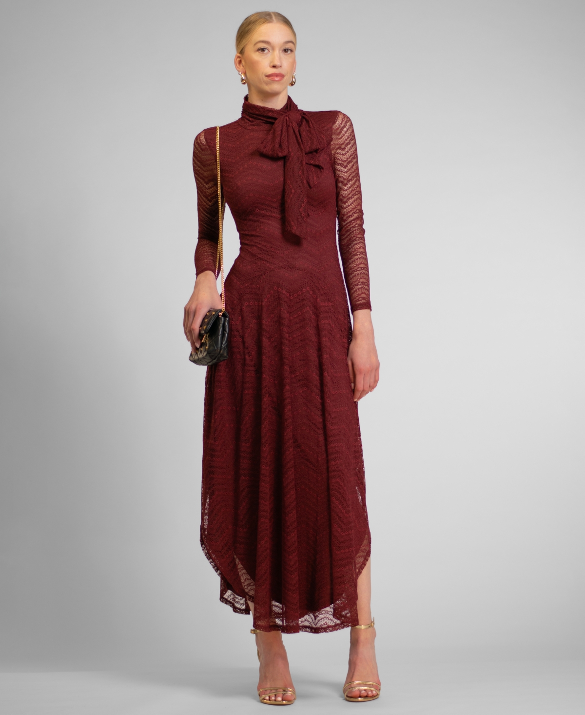 Rachel Rachel Roy Women's Beatrice Lace Mock Neck Maxi Dress In Burgundy