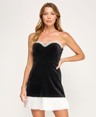 SENI & CADE - Juniors' Strapless Pleated Hem Short Dress