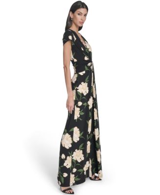 Women's Printed Twist Front V-Neck Jumpsuit