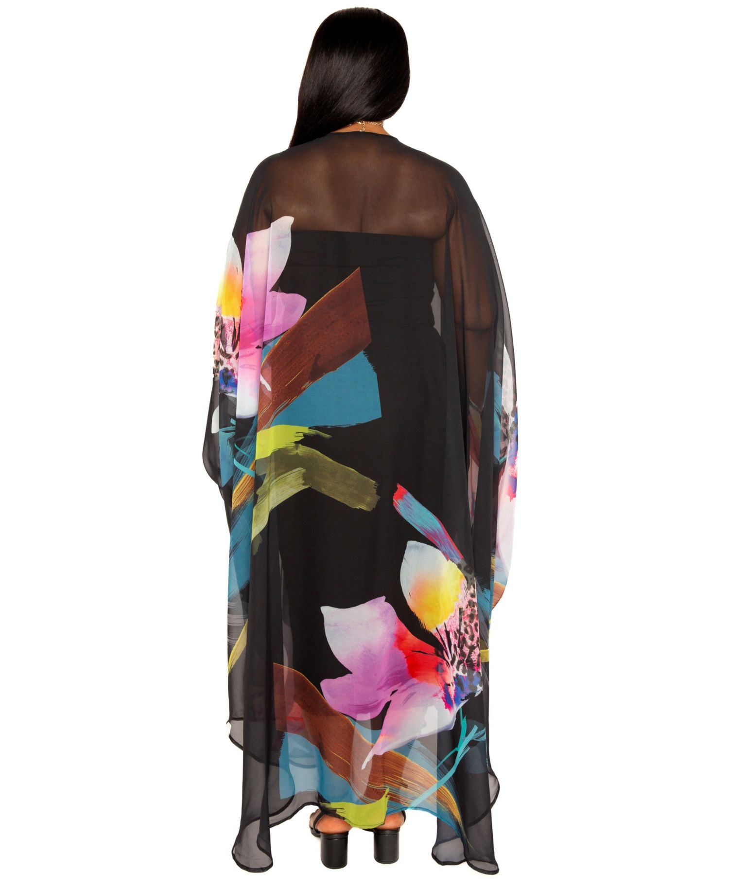 Plus Size Floral Chiffon Kimono Cover-Ups