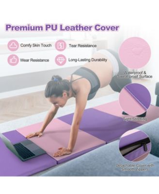 Folding Gymnastics Mat with Carry Handles and Sweatproof Detachable PU Leather Cover