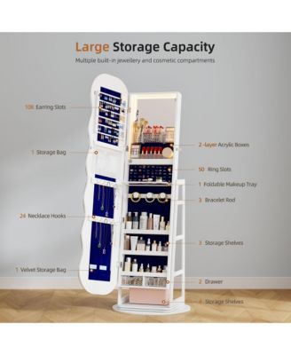 360° Rotating Jewelry Cabinet with Lockable LED Mirror