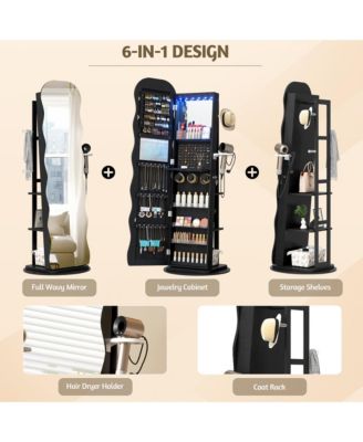 Lockable 360° Jewelry Armoire with Rotating Full Mirror