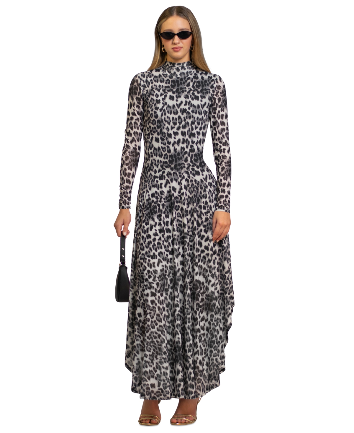 Rachel Rachel Roy Women's Beatrice Leopard Print Mock Neck Maxi Dress In White
