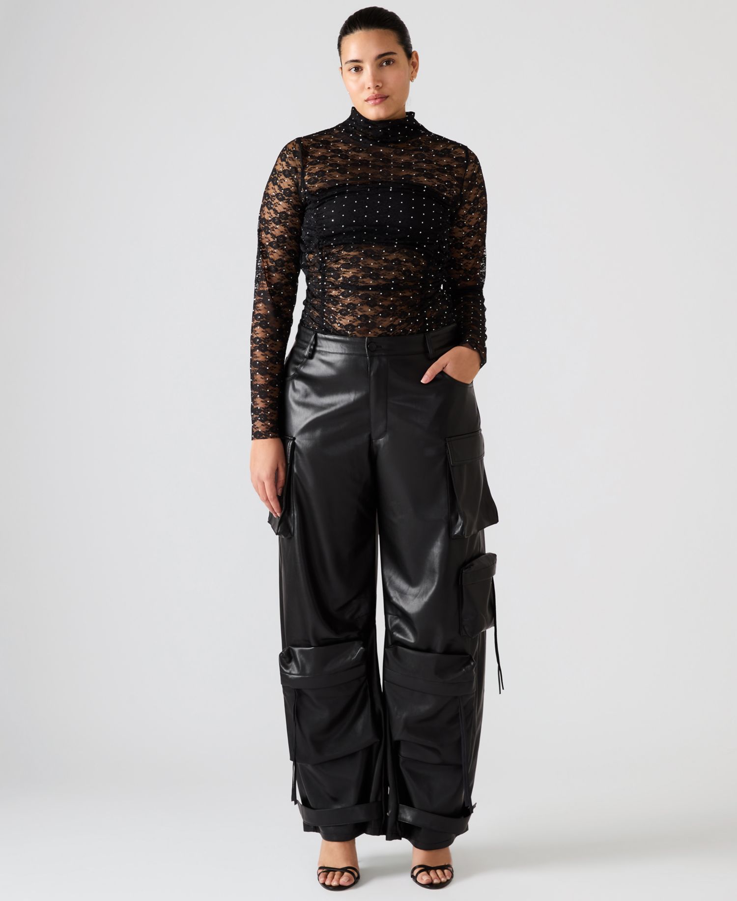 Women's Vegan Leather Duo Faux Leather Baggy Fit Duo Pants
