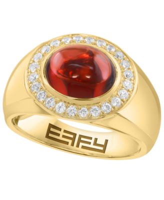 EFFY Collection - Men's Garnet (4-3/4 ct. t.w.) and White Zircon Ring (5/8 ct. t.w.) in Gold over Silver