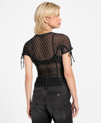 Women's Chain Mesh Logo Shirred Top