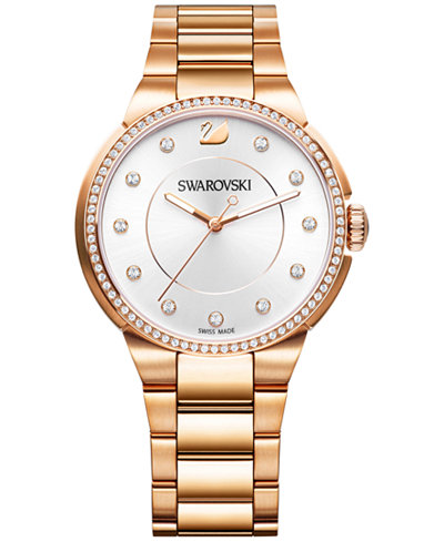 Swarovski Women's Swiss City Crystal Accent Rose Gold-Tone Stainless Steel Bracelet Watch 38mm