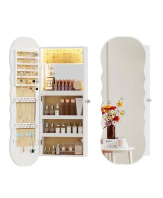 LED Mirror Jewelry Cabinet with Lockable Storage Organizer