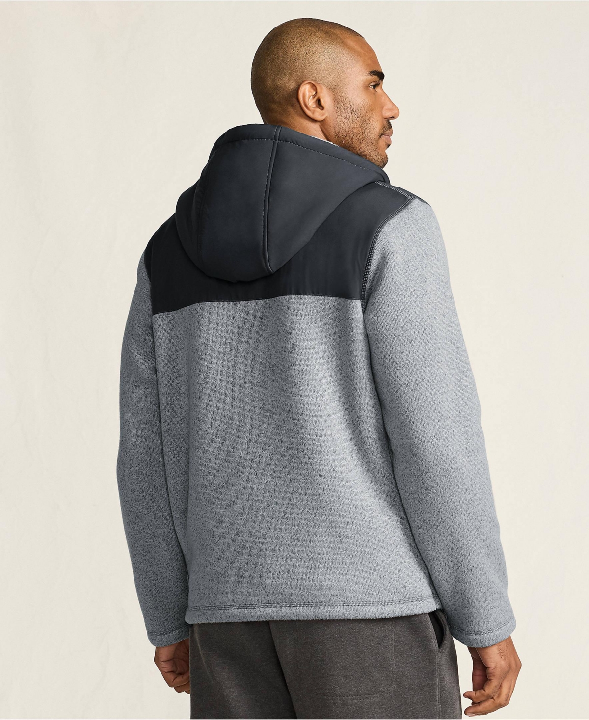 Lands' End Men's Sweater Fleece Mixed Media Full Zip Jacket