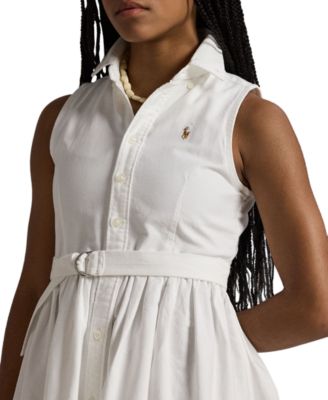 Girls' 7-16 Belted Cotton Oxford Shirtdress